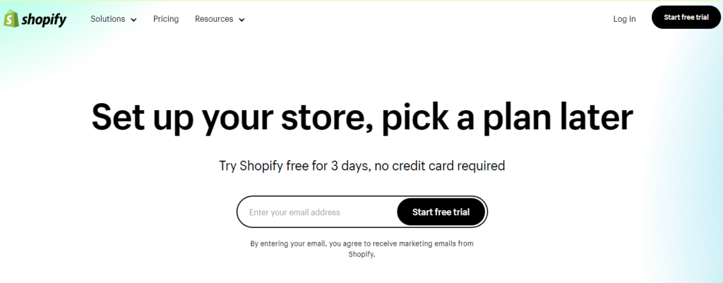 Sign up for Shopify free trial